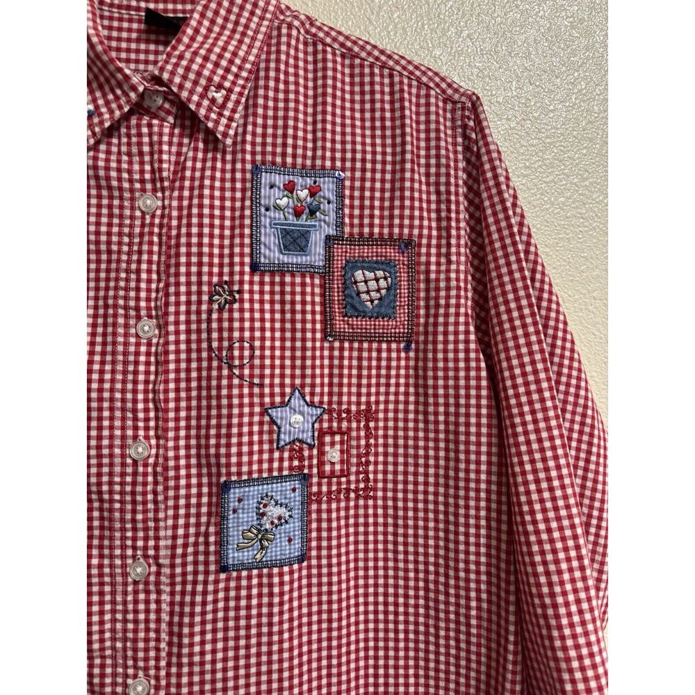 VTG Patchwork Button Up Shirt Red Gingham Plaid E… - image 4